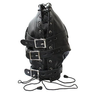 Here is an image of Ultimate Slave Punishment Leather Hood, crafted from high-quality PU Leather for luxurious comfort and durability during intimate moments.