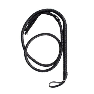 Handmade braided BDSM whip with sleek strings and braided handle, perfect for intimate exploration.