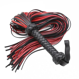 Check out an image of Torture Happy Heavy Leather S&M Toy with diamond-patterned handle in black and red PU leather.