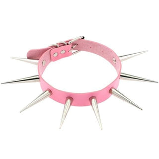 This is an image of Gothic PU Leather Gay Collar Spiked in pink color with bold spikes
