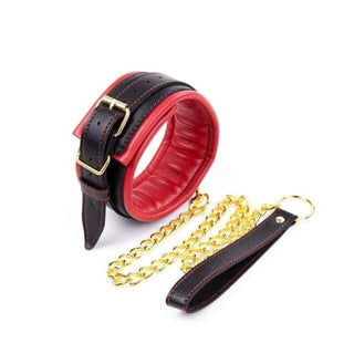 This is an image of the elegant Chained and Padded Collar in black, red, and brown colors.