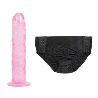 In the photograph, you can see an image of No Frills Adjustable 7-Inch Pegging Strap On in pink color with veiny texture and realistic head.