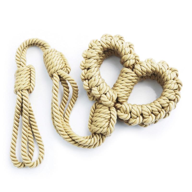 This is an image of Adjustable Nylon Bondage Play Rope Handcuffs and Neck Restraint in playful yellow color with wrist cuffs and neck cords.
