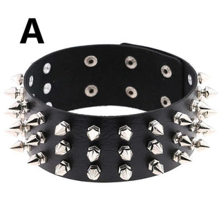 This is an image of Badass Spiked Gothic-Themed Collar featuring alloy spikes on adjustable black PU leather.
