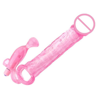 Featuring an image of Pink Stuffer Huge Cock Sleeve, crafted from high-quality TPE material for comfort and safety.