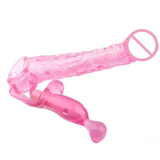 A picture of Pink Stuffer Huge Cock Sleeve, featuring a ball strap for a secure fit during passionate play.