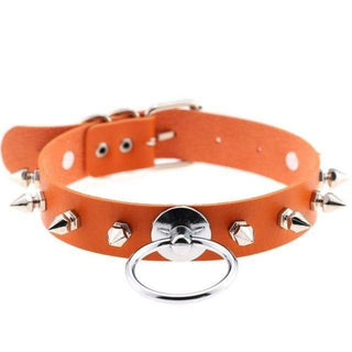 Take a look at an image of a Gothic Colored Leather Collar or Choker in Orange.
