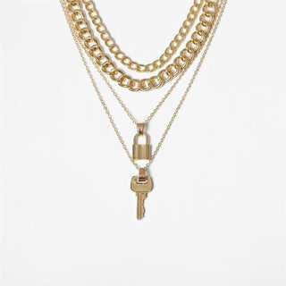 Multi Layer Lock and Key Necklace Set