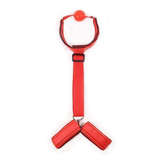 Take a look at an image of Submission Restraint Slave Oral Bondage Kit specifications: color options in black and red, material made of nylon.