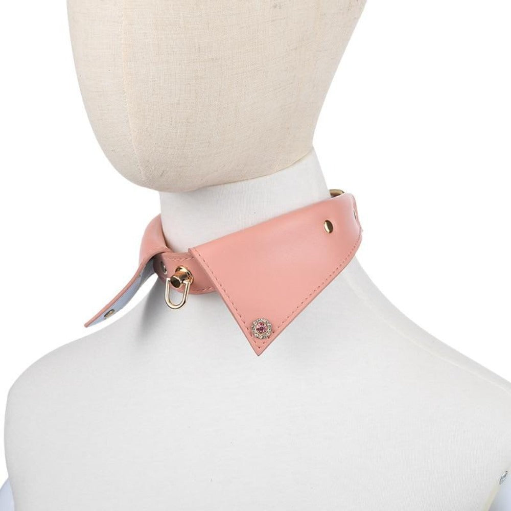Take a look at an image of Modern Leather Tie Collar with a sleek design adorned with studs and rhinestones, adding an edgy touch to your intimate moments.
