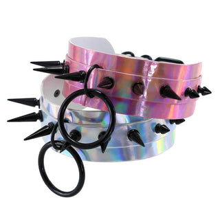 This is an image of Colorful Oversized Spiked Collar in vibrant pink color for BDSM play.