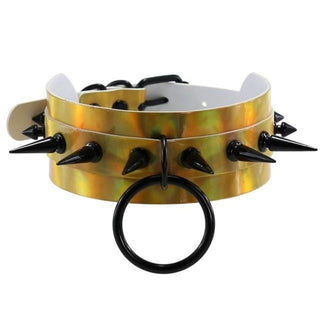 You are looking at an image of Colorful Oversized Spiked Collar featuring intimidating spikes in gold hue.