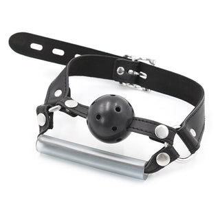 Feast your eyes on an image of Double Buckle Design Ball Gag with adjustable PU leather strap and sturdy support tube.