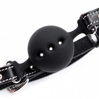 High-quality Breathable Black Large Ball Gag made from PU Leather and Silicone for durability and comfort.