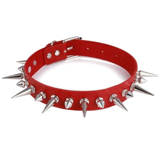 Pictured here is an image of Spiked Vegan Leather Collar & Choker in pink color, crafted from high-quality PU leather for a cruelty-free accessory.