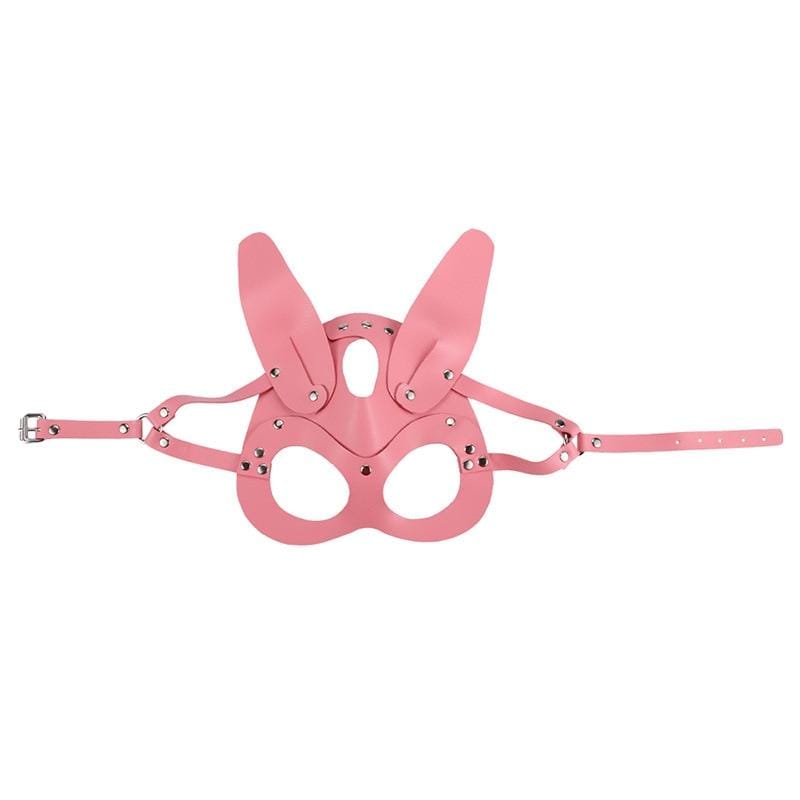 This is an image of Leather Mask Bunny Kinky, a synthetic leather mask in enchanting pink hue crafted for comfort and durability in intimate adventures.