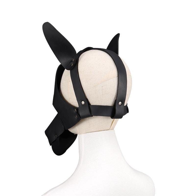 Black Leather BDSM Dog Mask exuding dominance and mystery with a captivating aesthetic for intimate moments.