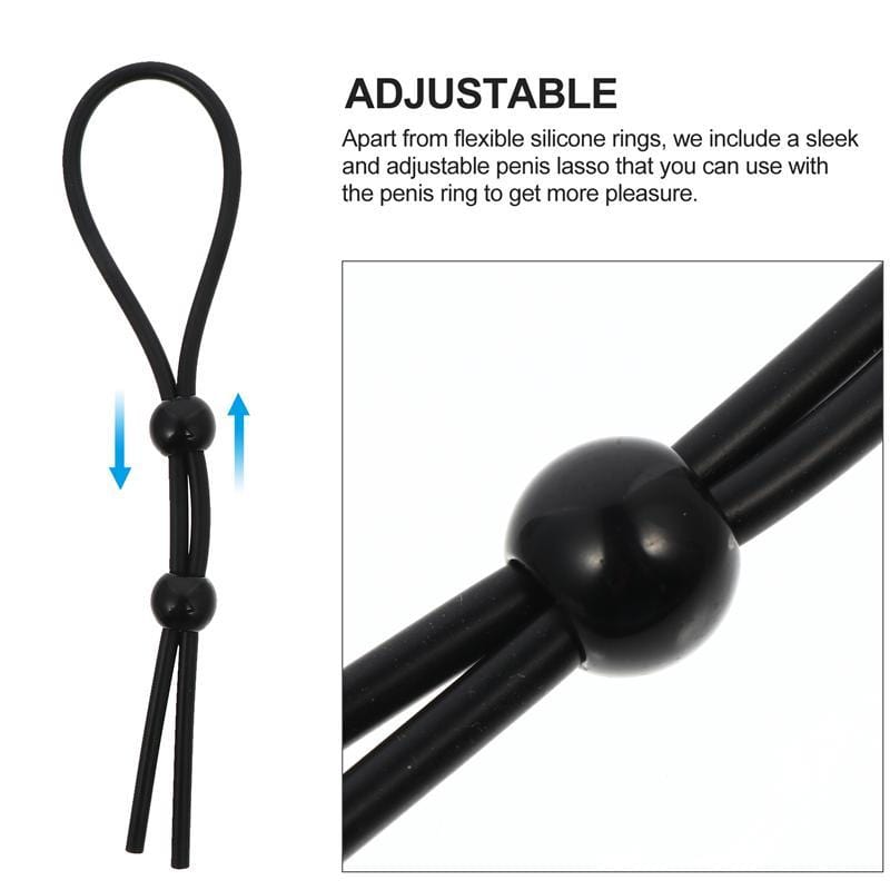 Check out an image of a black silicone cock and ball tie with adjustable rings for a secure and targeted fit.