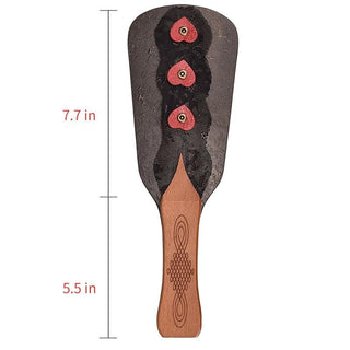 Picture of BDSM Femdom Solid Pine Wood Paddle showcasing materials and dimensions.