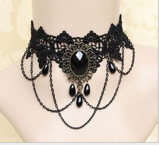 Featuring an image of Gothic Choker Sexy Jewelry, showcasing its delicate 1.5 cm pendant with intricate lace material in a plant pattern for a unique texture.