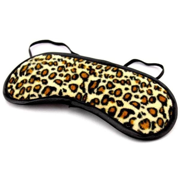 Plush and expansive blindfold with elastic strap in striking leopard print design.