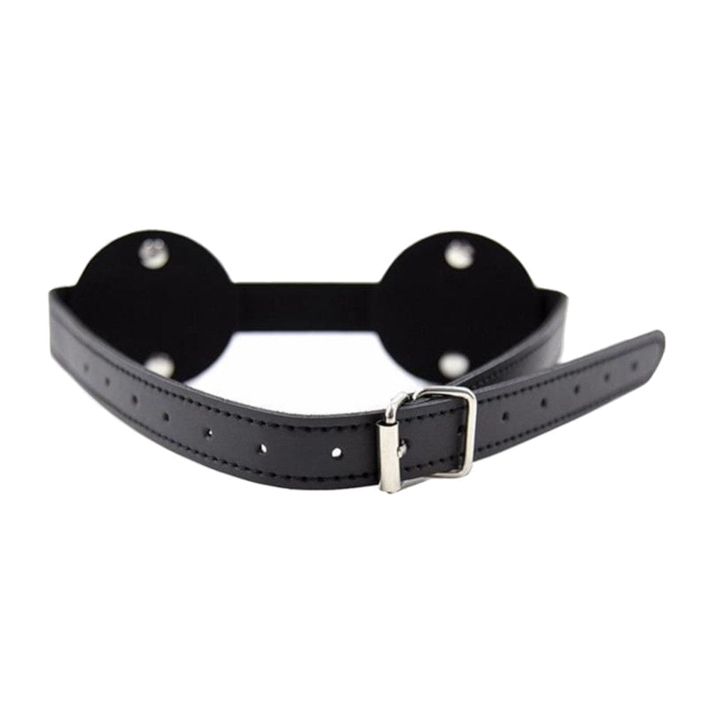 Red and Black Adjustable Leather Sex Blindfold for sensory play and BDSM adventures.