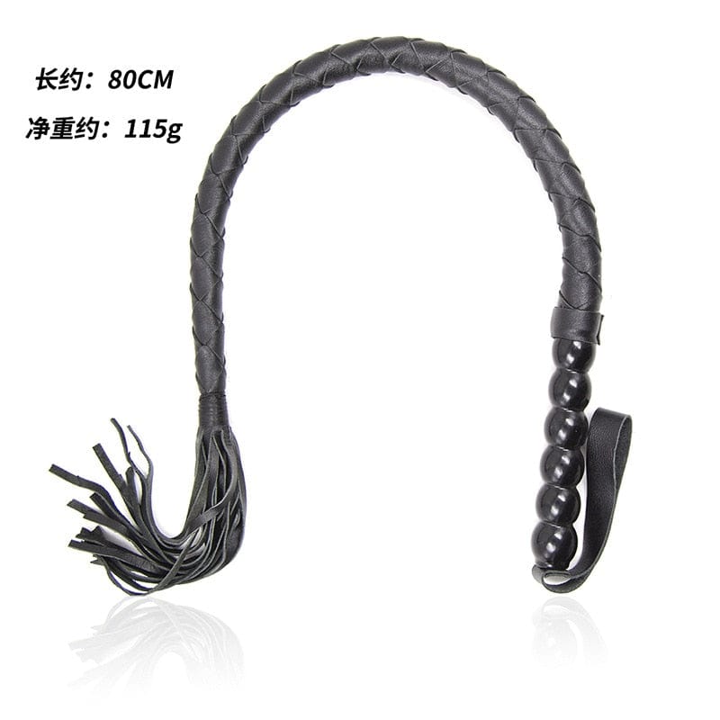 You are looking at an image of Erotic Flagellation Kink Whip, designed for intense sensation with multiple PU leather strips at the tip and a body-safe, non-toxic material for safe play.