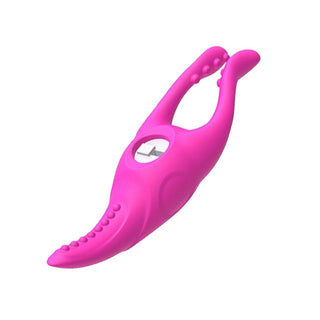 Silicone Vibrating Clitoris Clamp in purple color, waterproof for flexible play.
