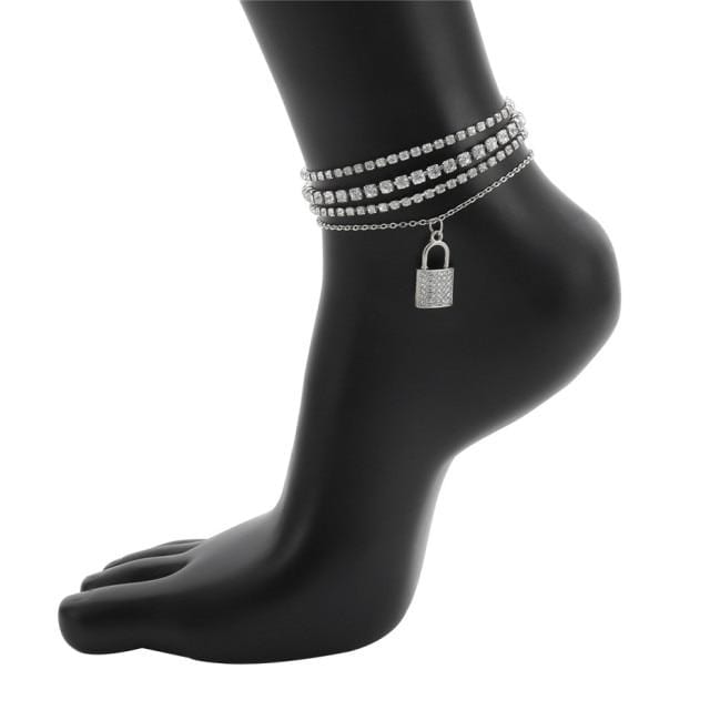 Crystal Chain Lock Anklet Set