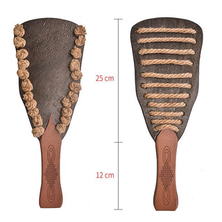 Vintage Style Bondage Wood Paddle Handle: An image of a BDSM paddle adorned with ramie rope details, offering a balance between pleasure and pain in intimate play.