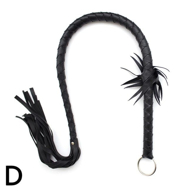 A versatile nylon whip with textured leather strips for sensory delight and intense BDSM experiences.