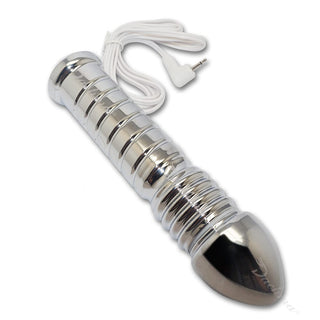 This is an image of Anal Play Electric Sex Wand with a 4.33-inch stainless steel plug for dual stimulation.