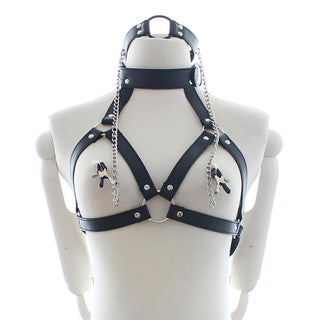 Adjustable strap Leather Nipple Clamp Bra for comfort and style.
