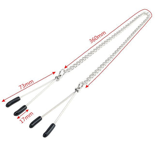 Silver Chained Tweezers Nipple Clamps measuring 2.87 with a 14.17 chain.