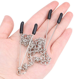 Chained Tweezers Nipple Clamps with adjustable pressure and a chain for erotic play.