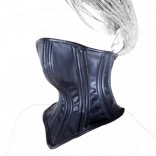 In the photograph, you can see an image of Black Leather Mouth Corset Binder, a BDSM accessory designed for power play and dominance.