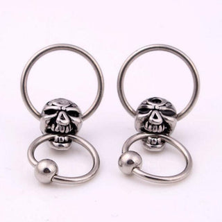 Unique skull titanium nipple rings with hoop diameter of 0.47 inches and skull bead measuring 0.16 inches.