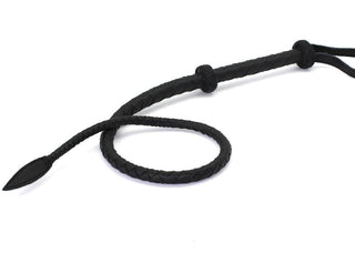 This is an image of Leather-Like Microfiber Small Whip with a woven microfiber handle and a length of 31.5 inches for versatile play.