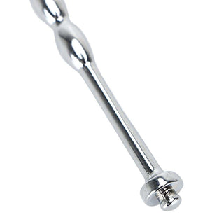 Stainless Beaded Penis Plug Non-Silicone in silver color with durable stainless steel structure.