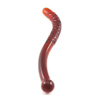 A sleek glass dildo with an S-shaped design for unique stimulation and temperature play.