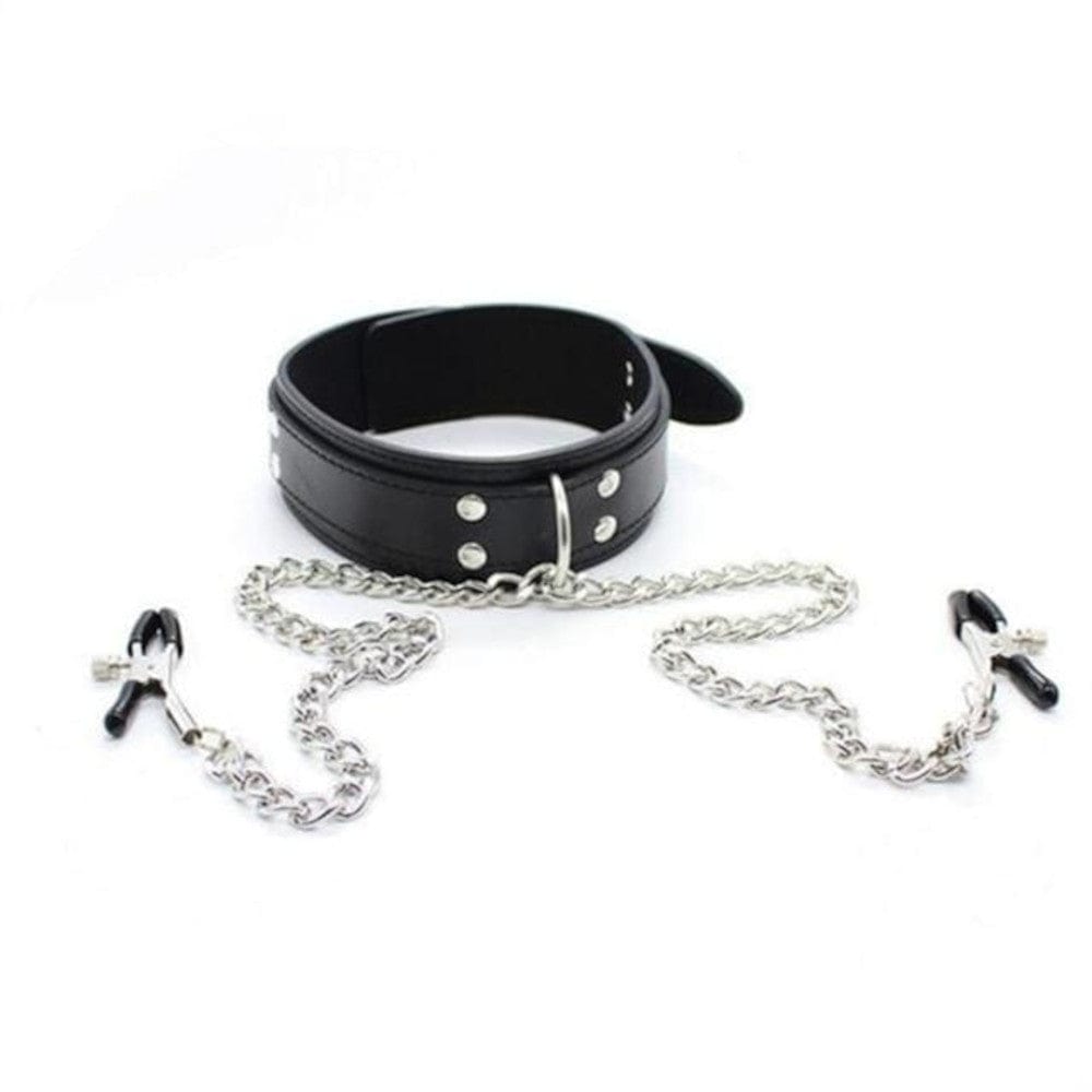 Slave Perfect Collar With Nipple Clamps
