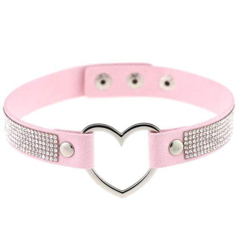 Pictured here is an image of Velvety Rhinestone Choke Collar for Humans in pink color