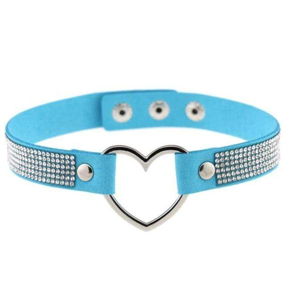 You are looking at an image of Velvety Rhinestone Choke Collar for Humans in light blue color