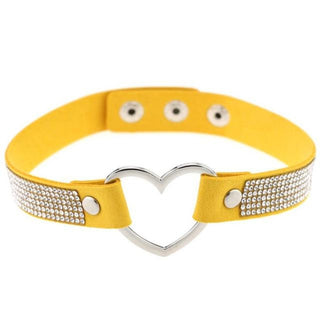 Displaying an image of Velvety Rhinestone Choke Collar for Humans in yellow color