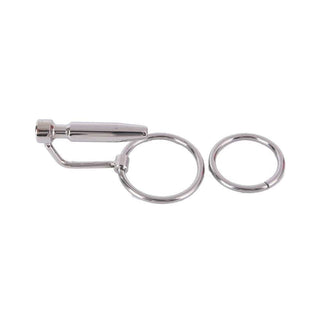 Displaying an image of the silver-colored Hollow Steel Urethral Dilator With Cock Ring for luxurious and safe sensations.