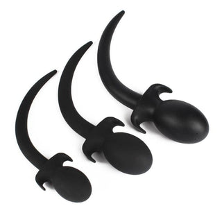 Black Rounded Silicone Dog Tail Plug 9 to 10 Inches Long with bulbous head and flared base for secure play.