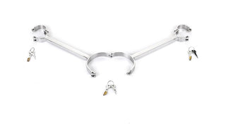 Silver Stainless Bondage Yoke Bar Pillory with men and women sizes, ideal for intense and satisfying intimate encounters.