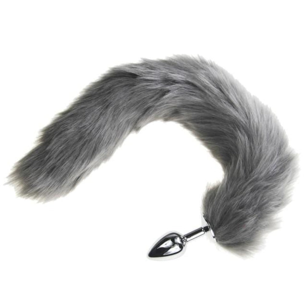 Furry Gray Cat Tail Plug 16 Inches Long, perfect for adding a playful twist to intimate moments with your partner.