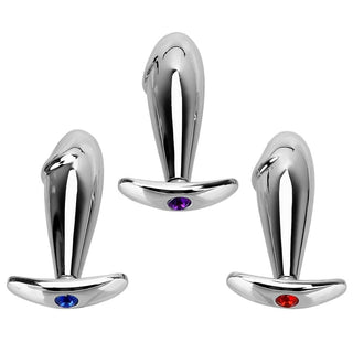 Displaying an image of Dick-Inspired Stainless Steel Pretty Jeweled Plug 3.94 Inches Long in purple color.