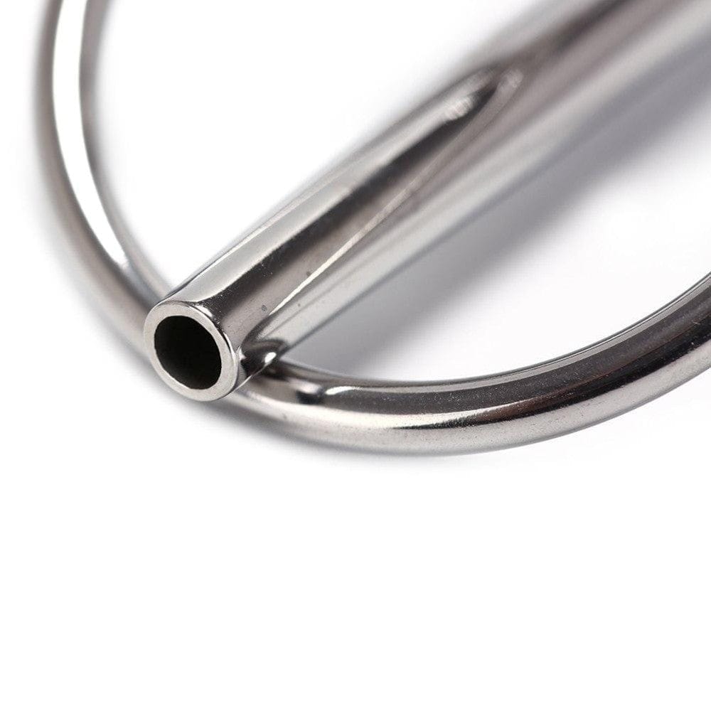 What you see is an image of Pleasure Ring Sperm Stopper, made from hypoallergenic stainless steel for safe use.
